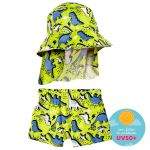 Conjunto de banho Dinos: Boné + Shorts c/ proteção UV FPS +50 - Tip Top