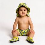 Conjunto de banho Dinos: Boné + Shorts c/ proteção UV FPS +50 - Tip Top