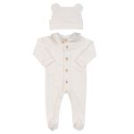Macacão Longo com Touca em Algodão Egípcio Urso Off White - Coquelicot