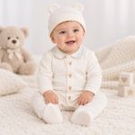 Macacão Longo com Touca em Algodão Egípcio Urso Off White - Coquelicot