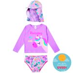 Conjunto de banho Unicorns: Camiseta Surfista + Boné + Calcinha - Tip Top