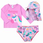 Conjunto de banho Unicorns: Camiseta Surfista + Boné + Calcinha - Tip Top