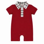Macacão Curto Gola Polo Xadrez em Algodão Egípcio Vermelho – Coquelicot