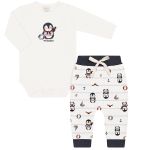Body longo c/ Calça em algodão egípcio Pinguim Navy - Mini & Co.