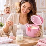 Pote Hermético para Leite em Pó Rosa com Colher Dosadora - Pais e Filhos