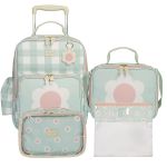 Mochila com rodinhas + Lancheira Térmica + Kit 2 Necessaires + Saquinho Organizador Margaridas Menta - Masterbag Kids