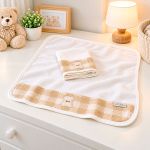 Kit 2 paninhos de boca em algodão egípcio Urso Vichy Bege - AC Baby