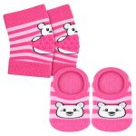 Kit Meia Sapatilha e Joelheira Antiderrapante atoalhada Ursa Rosa - Lupo