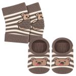 Kit Meia Sapatilha e Joelheira Antiderrapante atoalhada Urso Marrom - Lupo