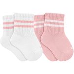 Kit 2 Meias Soquete Cano Médio Listras Branco Rosé - Lupo