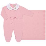 Jogo Maternidade em tricot Rosa: Macacão longo + Manta - Mini & Co.