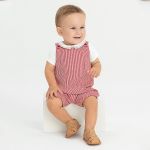 Jardineira c/ Body Golinha em algodão Listras Vermelho Tomate - Up Baby