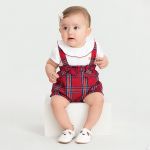 Jardineira c/ Body curto em algodão Xadrez Vermelho - Up Baby