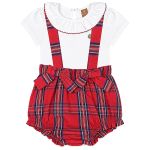 Jardineira c/ Body curto em algodão Xadrez Vermelho - Up Baby