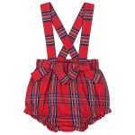 Jardineira c/ Body curto em algodão Xadrez Vermelho - Up Baby