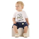 Camiseta c/ Bermuda em suedine Dinos Branco - Up Baby
