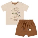 Camiseta c/ Bermuda em suedine Dinos Bege - Up Baby