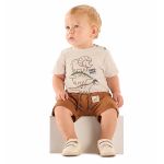 Camiseta c/ Bermuda em suedine Dinos Bege - Up Baby