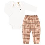 Body longo c/ Calça em suedine Cavalinhos Xadrez - Up Baby