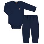 Body longo c/ Calça em malha térmica UV FPS +50 Azul Marinho - Up Baby