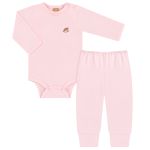 Body longo c/ Calça em malha térmica UV FPS +50 Rosa Claro - Up Baby