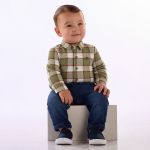 Body Camisa longa flanelado Xadrez Verde Oliva - Up Baby