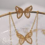 CONJUNTO BRINCO + COLAR BORBOLETA BANHADO EM OURO 18K