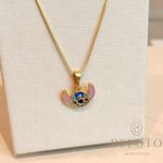 CONJUNTO INFANTIL COLAR + BRINCO STITCH  BANHADO A OURO 18K