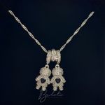 COLAR 2 FILHOS CRAVEJADO AZUL - BANHADO EM PRATA 925