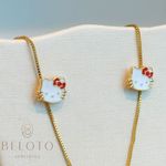 CONJUNTO INFANTIL COLAR + BRINCO HELLO KITTY -  BANHADO A OURO 18K