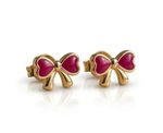 BRINCO INFANTIL LAÇO ROSA COM RESINA BANHADO EM OURO 18K
