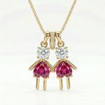 COLAR 2 FILHAS PEDRA ROSA - BANHADO EM OURO 18K