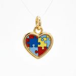 COLAR COM PINGENTE DE CORAÇÃO AUTISMO BANHADO EM OURO 18K