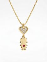 COLAR FILHA MINI ZIRCONIA ROSA  - BANHADO EM OURO 18K