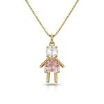 COLAR FILHA PEDRA ROSA - BANHADO EM OURO 18K