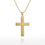 COLAR MASCULINO COM PINGENTE CRUZ COM DETALHES - BANHADO A OURO 18K