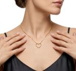 COLAR REGULÁVEL LONGO CORAÇÃO VAZADO BANHADO EM OURO 18K