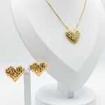 CONJUNTO BRINCO + COLAR CORAÇÃO ORGANICO - BANHADO EM OURO 18K