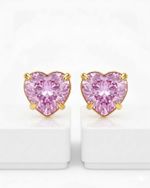 CONJUNTO BRINCO + COLAR CORAÇÃO ROSA - BANHADO EM OURO 18K