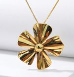 CONJUNTO BRINCO + COLAR FLOR ORGANICO BANHADO A OURO 18K