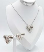 CONJUNTO BRINCO + COLAR ORGANICO RETANGULAR BANHADO EM PRATA 925