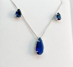 CONJUNTO COLAR + BRINCO GOTA AZUL - BANHADO EM PRATA 925