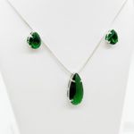 CONJUNTO COLAR + BRINCO GOTA VERDE - BANHADO EM PRATA 925