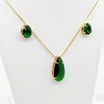 CONJUNTO COLAR + BRINCO GOTA ESMERALDA - BANHADO EM OURO 18K
