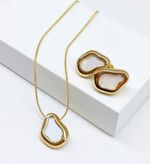 CONJUNTO COLAR + BRINCO ORGANICO PEROLADO - BANHADO A OURO 18K