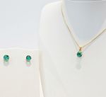 CONJUNTO COLAR + BRINCO PONTO DE LUZ  VERDE - BANHADO EM OURO 18K