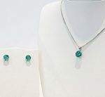 CONJUNTO COLAR + BRINCO PONTO DE LUZ  VERDE - BANHADO EM PRATA 925
