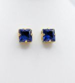 CONJUNTO COLAR + BRINCO QUADRADO AZUL  - BANHADO EM OURO 18K