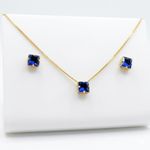 CONJUNTO COLAR + BRINCO QUADRADO AZUL  - BANHADO EM OURO 18K