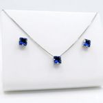 CONJUNTO COLAR + BRINCO QUADRADO AZUL  - BANHADO EM PRATA 925